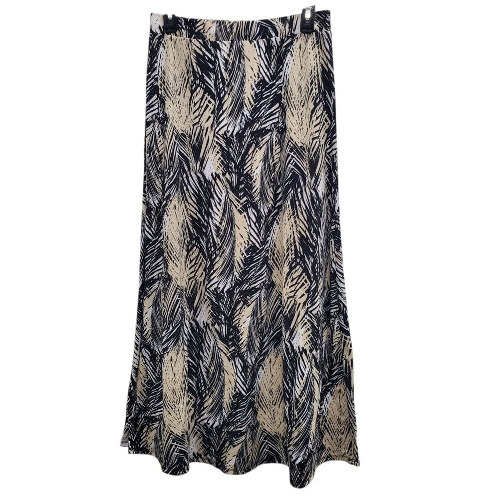 Cato Maxi Skirt in Black and Cream Leaf Print